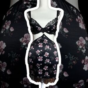Frederick's of Hollywood Dark Floral Lace Mini Dress Lingerie M Sexy‎ Cutouts